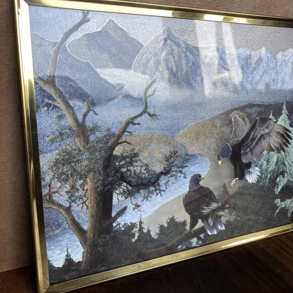 Bald Eagles & Trees #6122 Lenticular Holographic Dufex Foil 8x10 Framed Art VTG - Picture 2 of 6